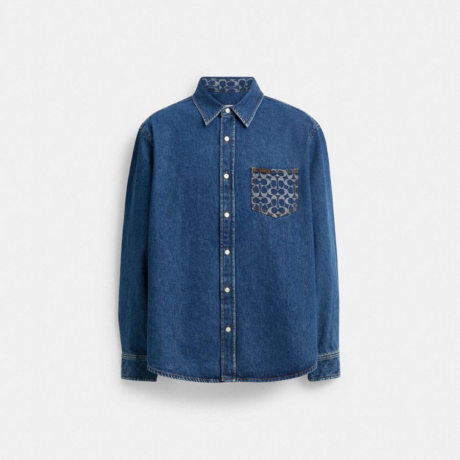 Camisa COACH Hombre Azules | 9130NPGME